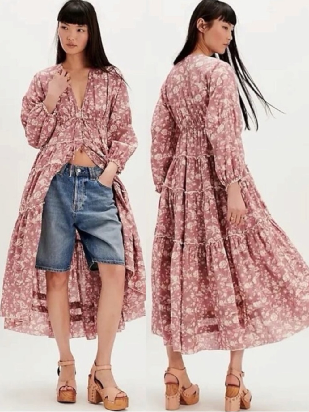 Free People Ethereal Dainty Cottage Pappiet Midi Dress Rose Maxi Top Size XL